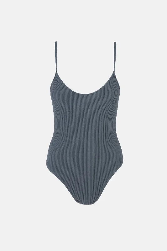 swimwear cozy material -Essential Rib Minimal One Piece Graphite