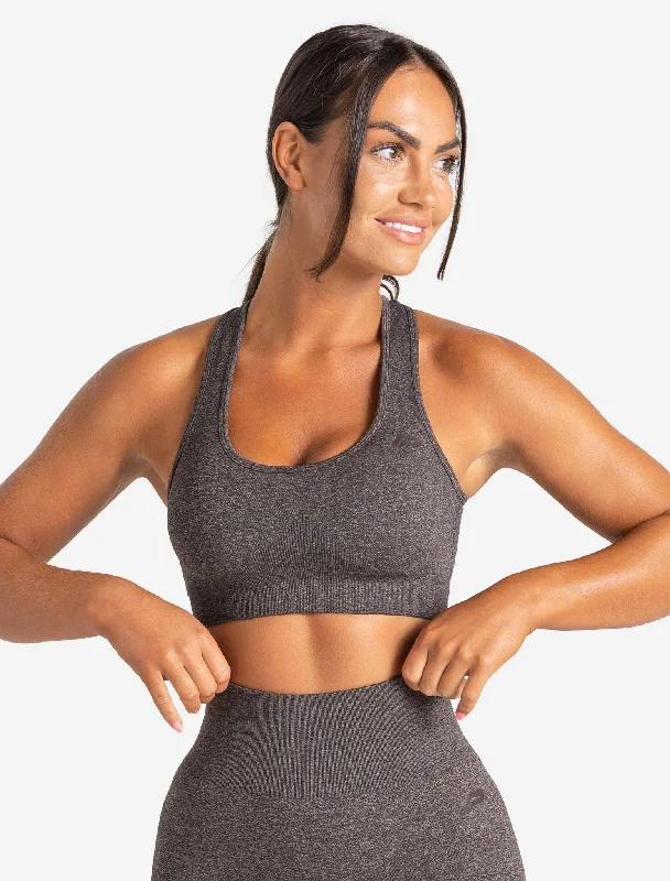 High Neck Sports Bra for Modesty -Core Seamless Sports Bra - Brown Marl