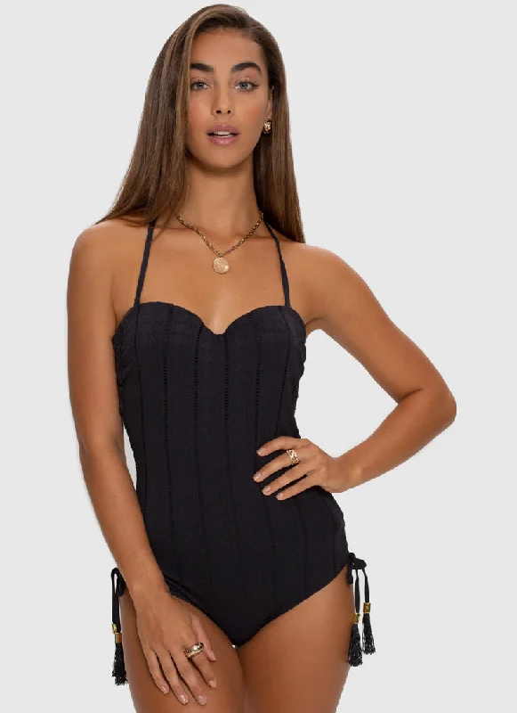 swimwear flexible fabric -Raven Bandeau One Piece