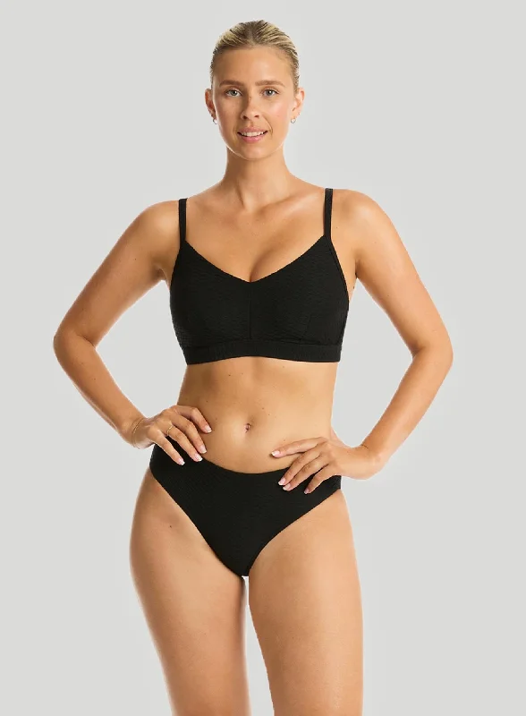 Black Front Zip Sports Bra for Snap -Sea Level: Honeycomb DD E Cup Bralette Bikini Top Black