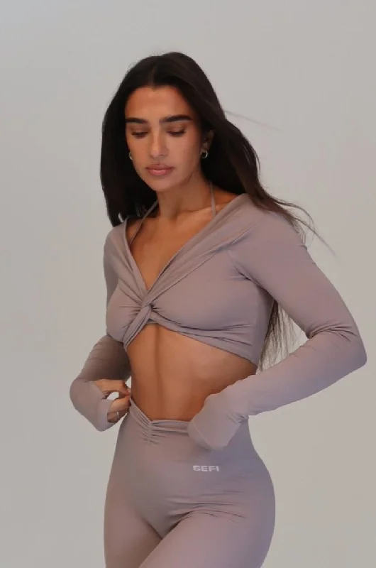 Eco-Friendly Sports Top for Sustainability -Butterluxe Long Sleeve Twist Top - Fig Glaze