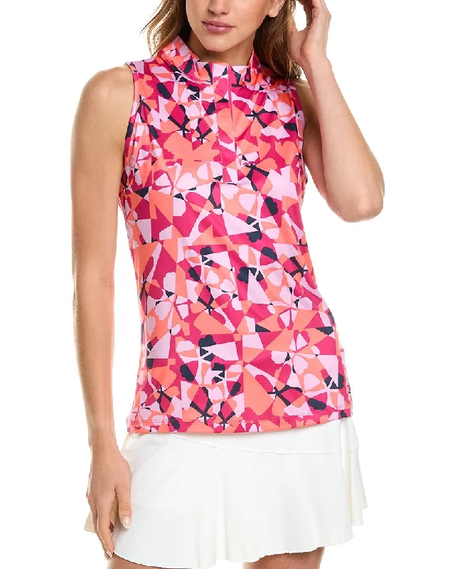 Blue Fitted Sports Top for Tight -Callaway Geometric Floral Top