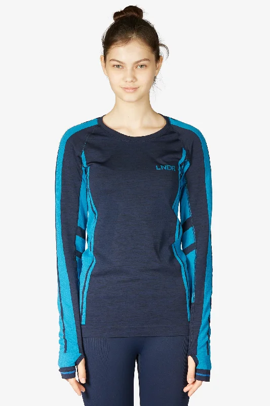 Cute Sports Top for Teens -Colours Long Sleeve Top - Navy Marl