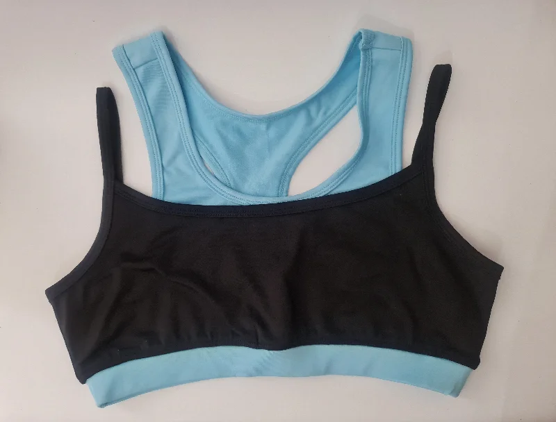 Grey Sports Top for Versatility -Double Under Crop Top Blue- SALE