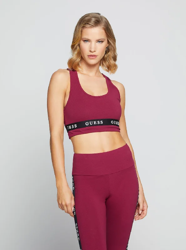 Black High Neck Sports Top for Coverage -Eco Purple Aline Active Logo Crop Top