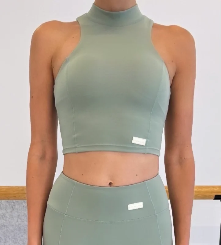 Black Eco-Friendly Sports Top for Sustainability -Ella Smooth High Neck Midi Crop - Pistachio