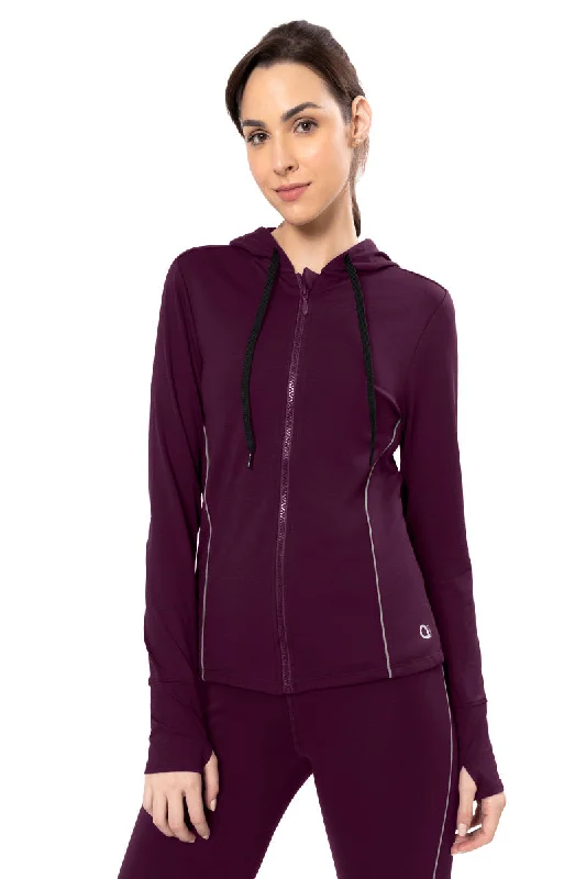 Grey Moisture Wicking Sports Top for Cool -Flaunt Hoodie Full Sleeve Active Jacket - Blackberry Wine