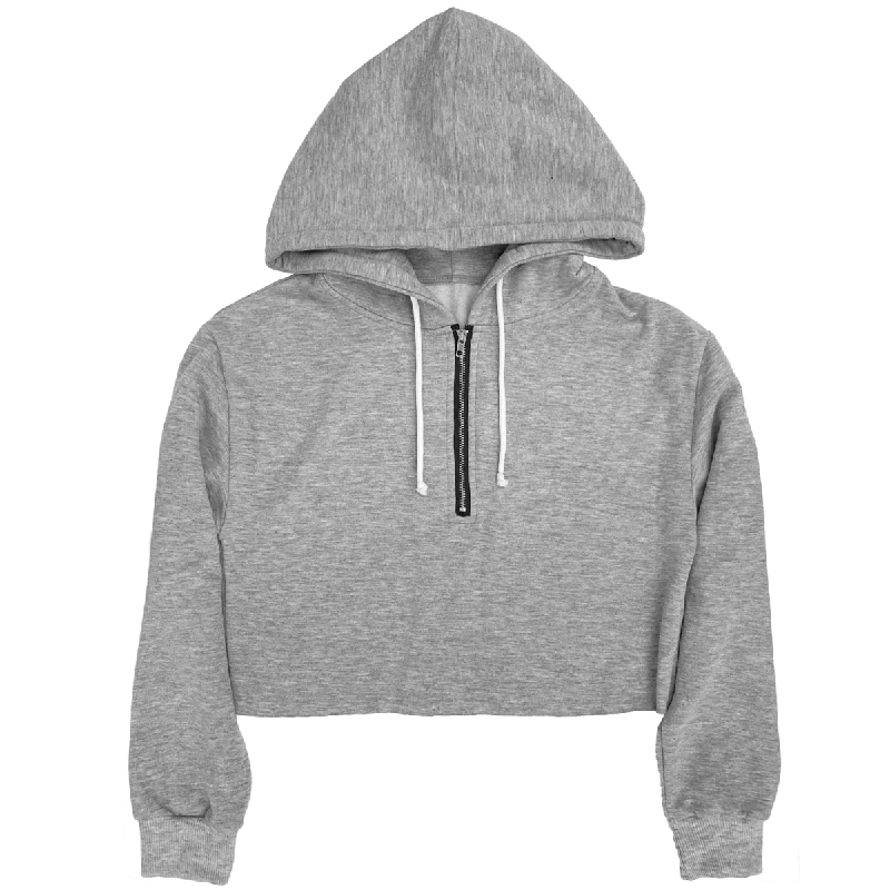 Green Longline Sports Top for Fashion -Heather Grey Brushed Soft Cloud Crop Zip Hoodie