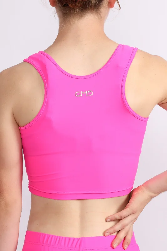 Red Athletic Sports Top for Marathon -Hot Pink Lycra Crop Top