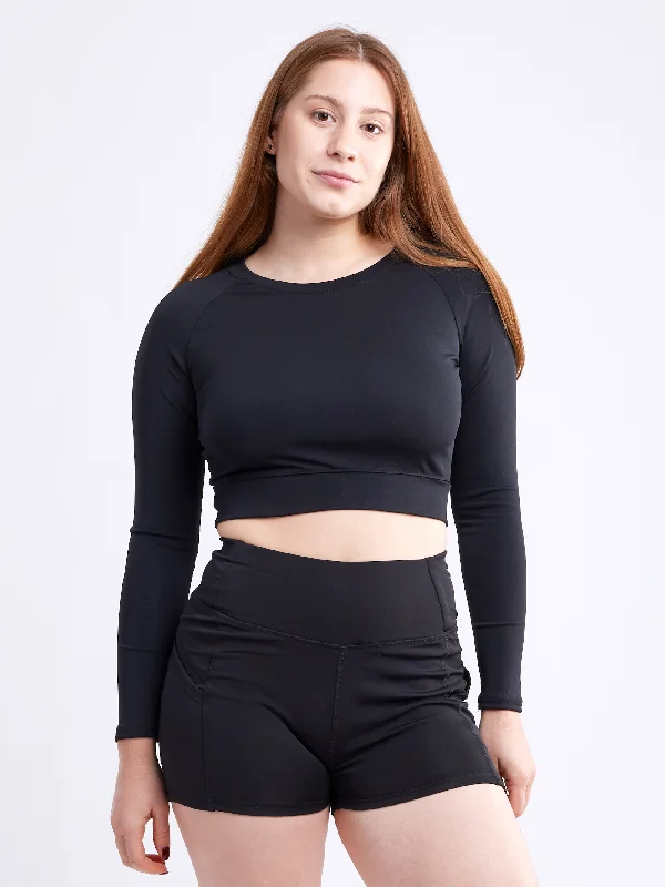 Green Longline Sports Top for Fashion -Long-Sleeve Crop Top