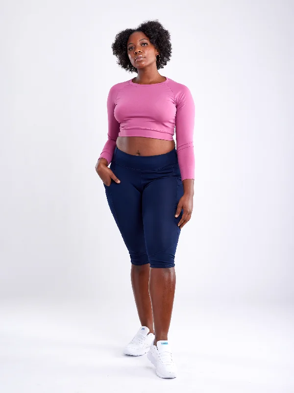 Grey Cute Sports Top for Youth -Long-Sleeve Crop Top