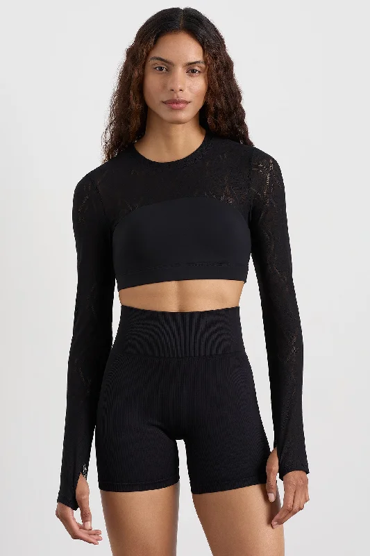 Orange Mesh Panel Sports Top for Airflow -Long Sleeve Mesh Crop Top 356