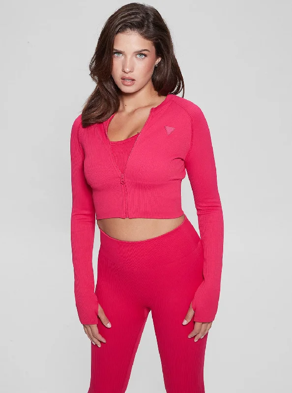 Yellow Nylon Sports Top for Strength -Pink Rib Seamless Active Crop Top