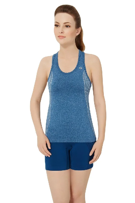 Blue Fitted Sports Top for Fit -Half Sleeve Criss-cross Back Sports Cami - Poseidon