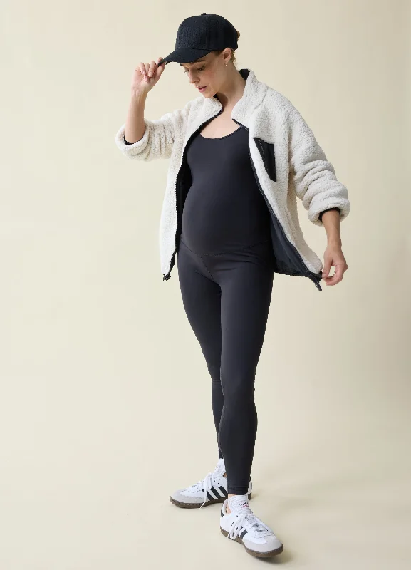 Orange Plain Sports Top for Basic -The Double Take Maternity Sherpa Jacket