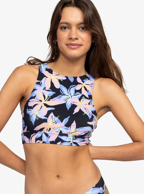 Purple Minimalist Sports Top for Everyday -Roxy Active Printed Crop Top Bikini Top - Anthracite Kiss